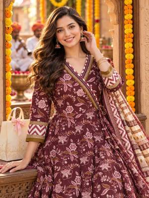 women floral printed angrakha  cotton kurta with trousers & with dupatta 4