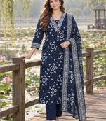 women ethnic motifs printed regular mirror work  cotton kurta with trousers & with dupatta