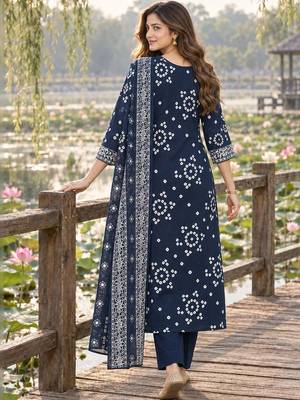 women ethnic motifs printed regular mirror work  cotton kurta with trousers & with dupatta 4
