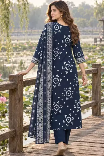 women ethnic motifs printed regular mirror work  cotton kurta with trousers & with dupatta