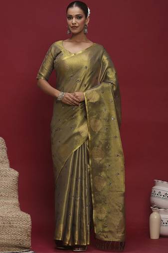 Olive floral embroidered sequinned saree