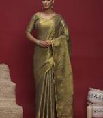 Olive floral embroidered sequinned saree
