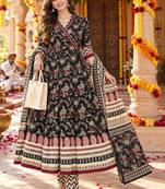 women floral printed angrakha  cotton kurta with trousers & with dupatta