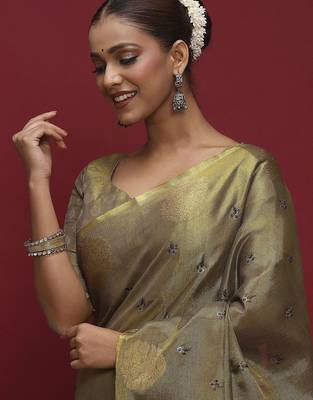 Olive floral embroidered sequinned saree 2