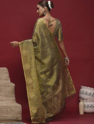 Olive floral embroidered sequinned saree 4