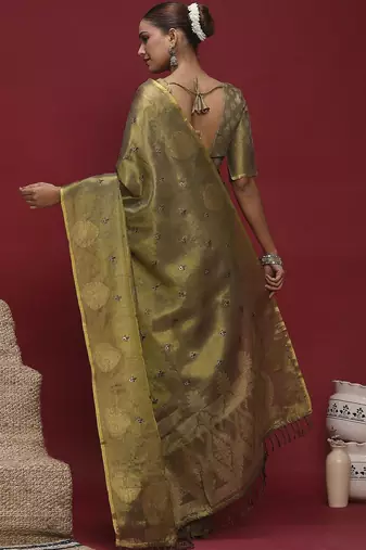 Olive floral embroidered sequinned saree