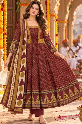 women ethnic motifs printed regular gotta patti  cotton kurta with trousers & with dupatta