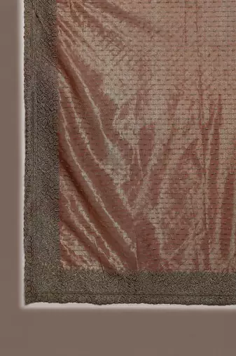 Brown brown embellished zari net designer striped saree