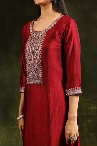 ethnic motifs embroidered sequinned straight kurta with trouser & dupatta
