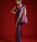 Violet ethnic motifs woven design zari satin banarasi saree