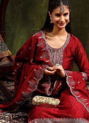 ethnic motifs embroidered sequinned straight kurta with trouser & dupatta 5