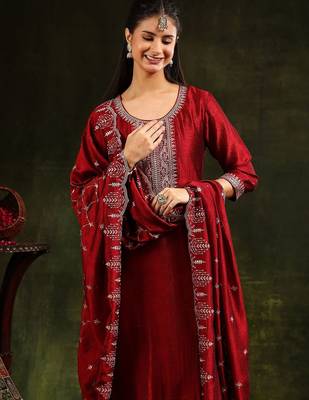 ethnic motifs embroidered sequinned straight kurta with trouser & dupatta 6