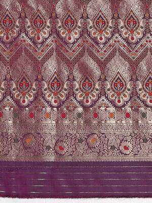 Violet ethnic motifs woven design zari satin banarasi saree 5