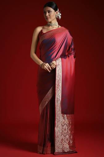 Maroon embroidered satin banarasi saree