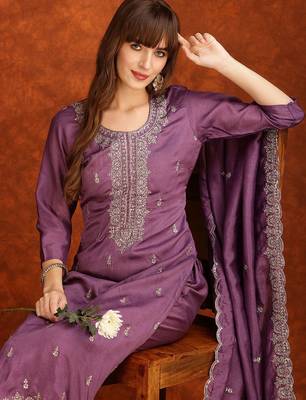 women embroidered regular sequinned kurta with trousers & with dupatta 7