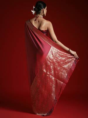Maroon embroidered satin banarasi saree 2