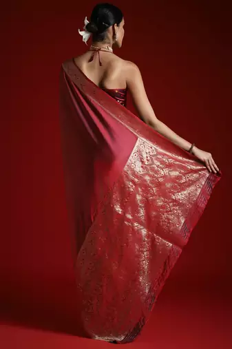 Maroon embroidered satin banarasi saree