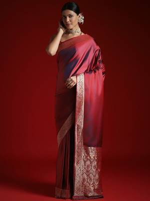 Maroon embroidered satin banarasi saree 3