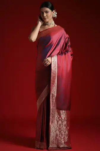 Maroon embroidered satin banarasi saree