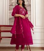 women ethnic motifs embroidered empire thread work kurta with salwar & with dupatta