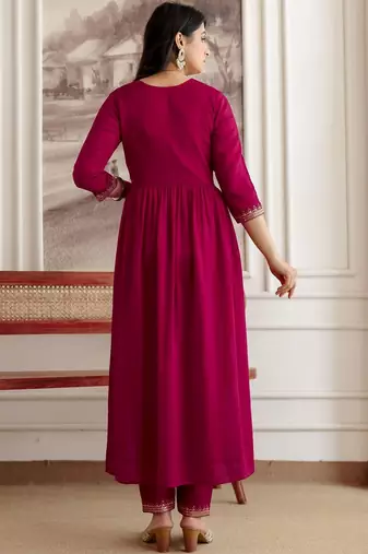 women ethnic motifs embroidered empire thread work kurta with salwar & with dupatta