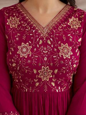 women ethnic motifs embroidered empire thread work kurta with salwar & with dupatta 6
