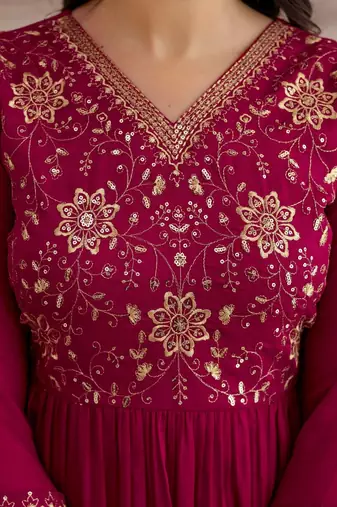 women ethnic motifs embroidered empire thread work kurta with salwar & with dupatta