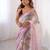 Pink aari work satin saree with unstitched blouse piece