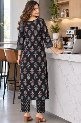 women ethnic motifs printed regular  cotton kurta with trousers & with dupatta