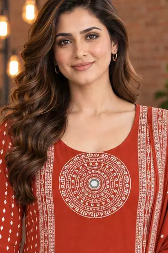 women printed regular  cotton kurta with trousers & with dupatta