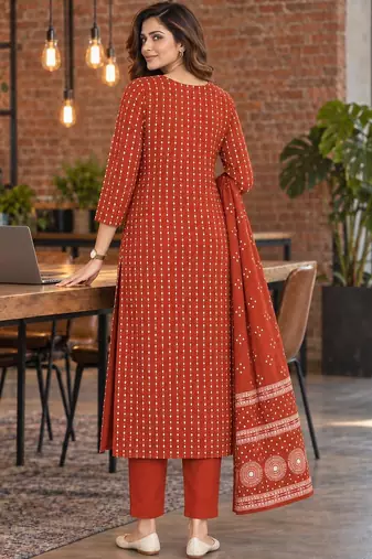 women printed regular  cotton kurta with trousers & with dupatta