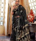 Black woven design zari satin banarasi saree