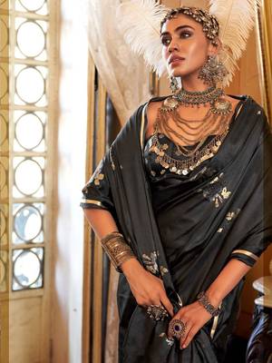 Black woven design zari satin banarasi saree 2