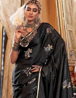 Black woven design zari satin banarasi saree 3