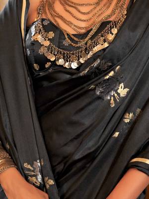 Black woven design zari satin banarasi saree 4