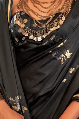 Black woven design zari satin banarasi saree