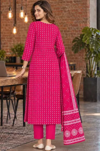 women ethnic motifs printed regular mirror work  cotton kurta with trousers & with dupatta
