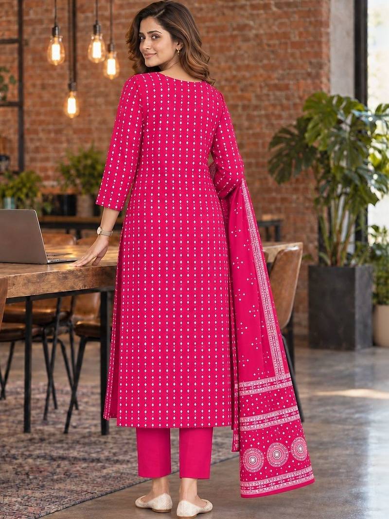women ethnic motifs printed regular mirror work  cotton kurta with trousers & with dupatta