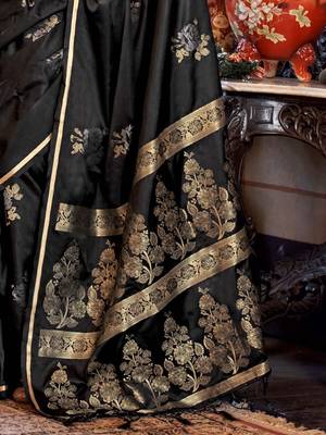 Black woven design zari satin banarasi saree 5