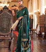 Green women woven design zari satin banarasi saree