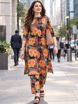women floral printed regular kurta with trousers 1