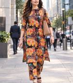 women floral printed regular kurta with trousers