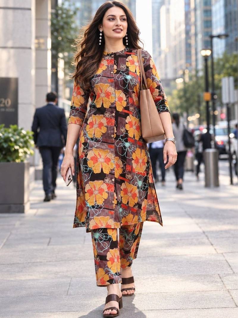 women floral printed regular kurta with trousers