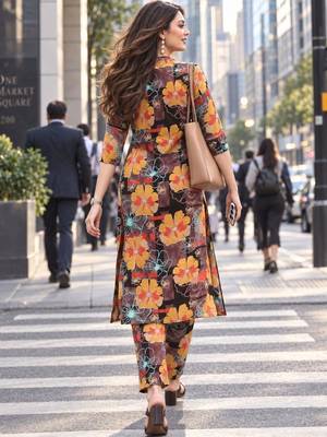 women floral printed regular kurta with trousers 3