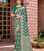 Green geometric embroidered zari saree