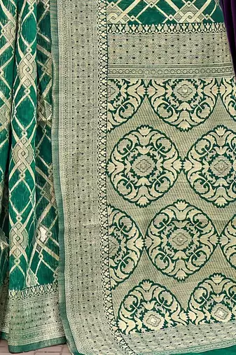 Green geometric embroidered zari saree