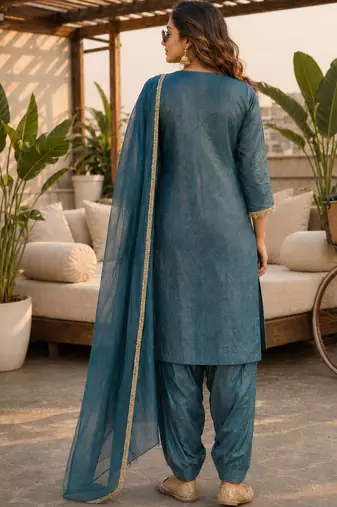 women ethnic motifs embroidered regular mirror work kurta with patiala & with dupatta