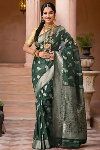 Green paisley woven design chanderi saree