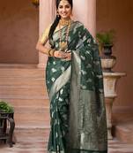 Green paisley woven design chanderi saree