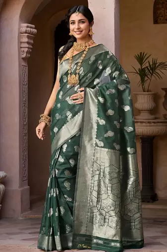 Green paisley woven design chanderi saree